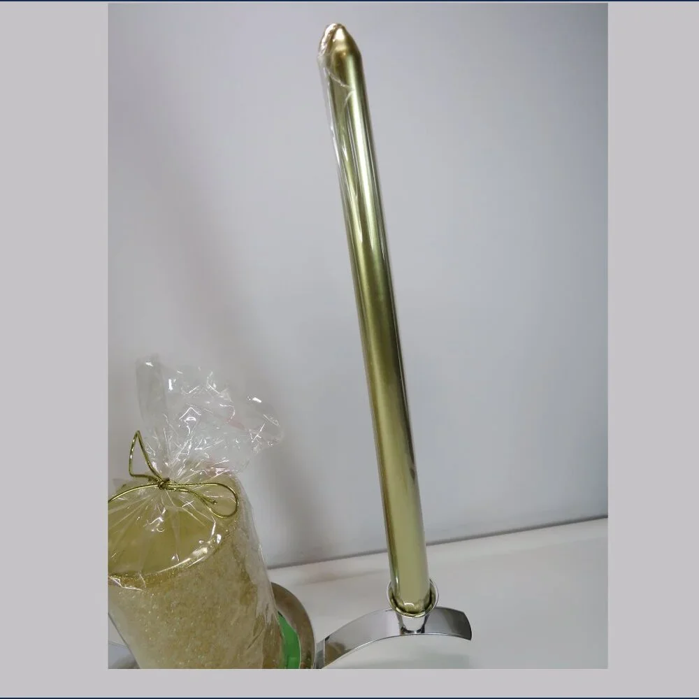 Chrome Candelabra w Gold Beaded Pillar Candle & Candlestick votive